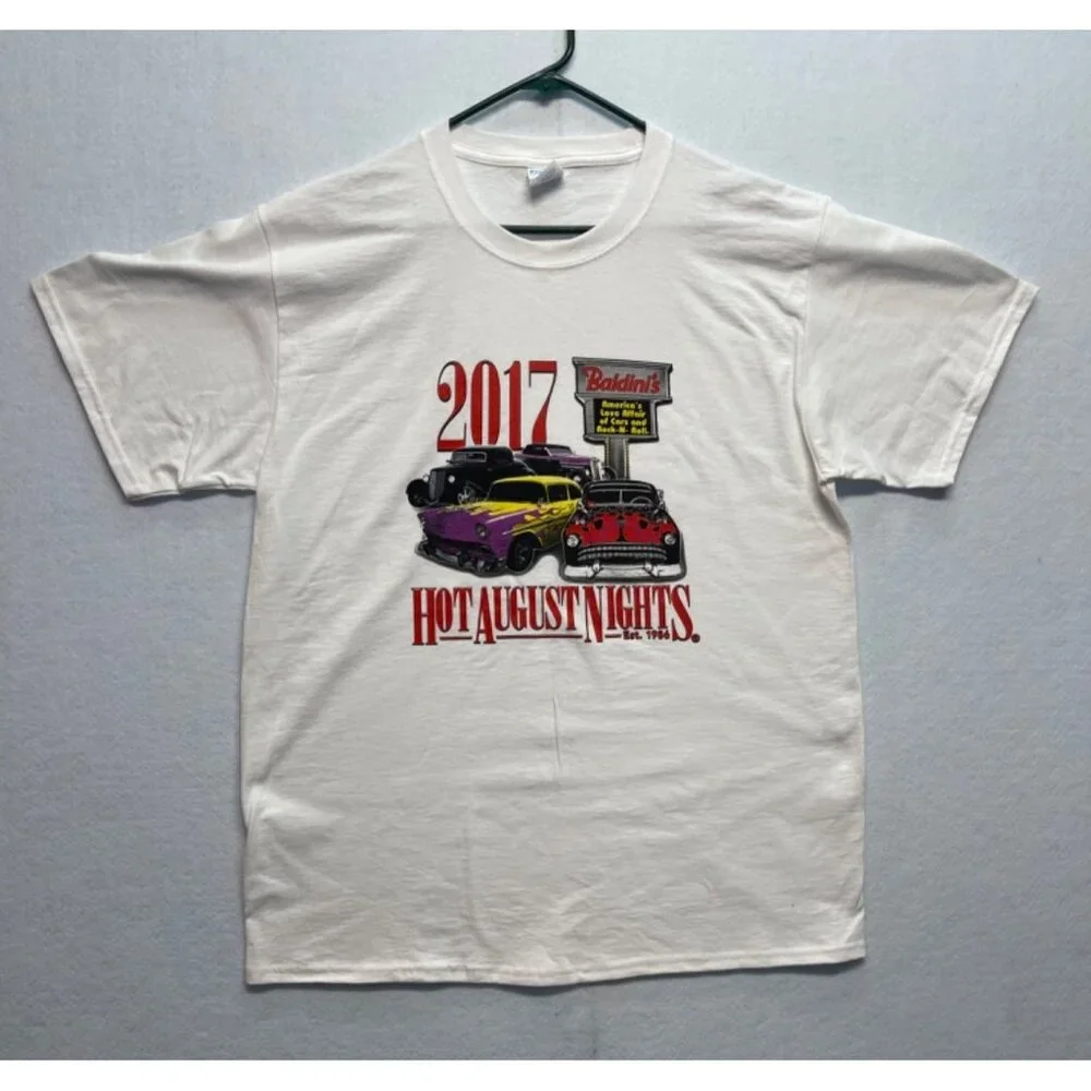 Hot August Nights Racing 2017 Baldini's Rock N Roll T-Shirt Short Sleeve Large - Picture 1 of 8